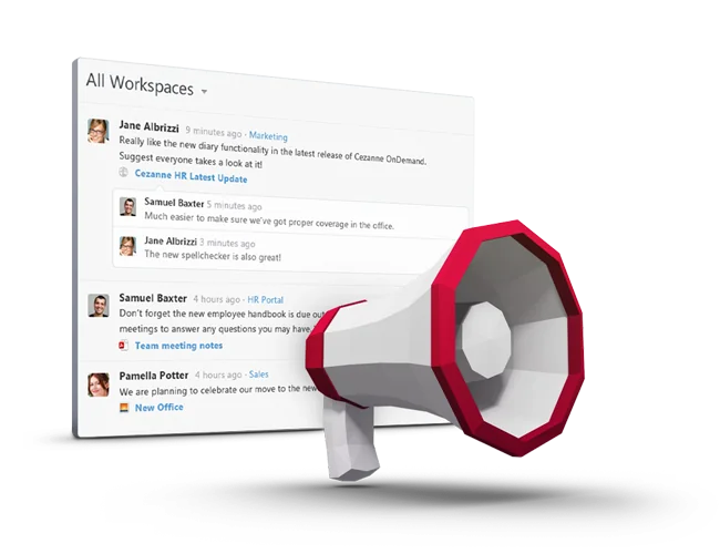 Cezanne's intergrated HR portal and social workspaces improve communcation and collaboration