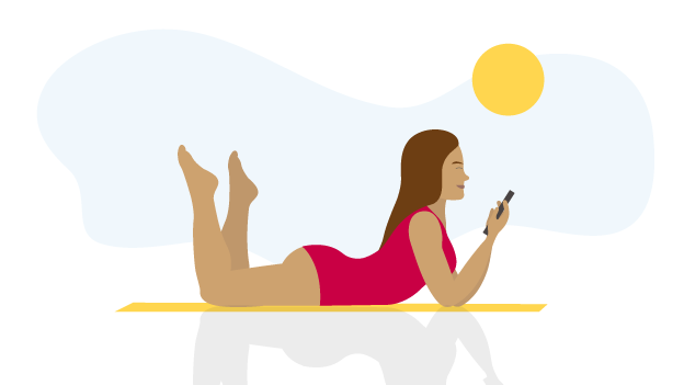 Illustration of a woman layingon the beach using her phone