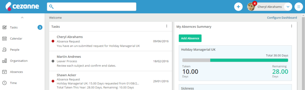 Cezanne HR Software Blue Theme