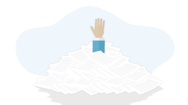 illustration of a hand popping out of a pile of paper