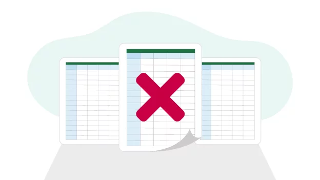 Illustration of spreadsheets with a cross