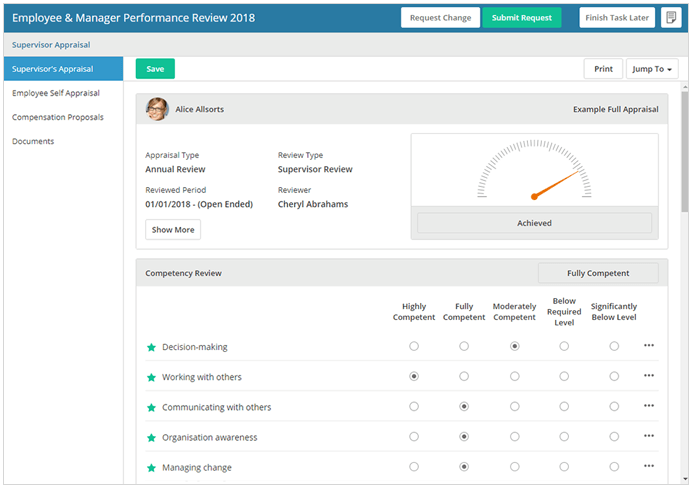 Screenshot of online performance reviews in Cezanne HR