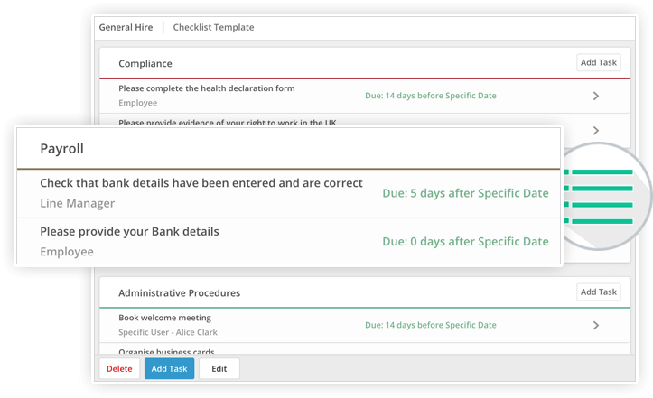 Screenshot of task list templates in Cezanne HR