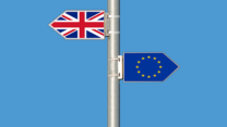 Sign post showing UK and EU flags