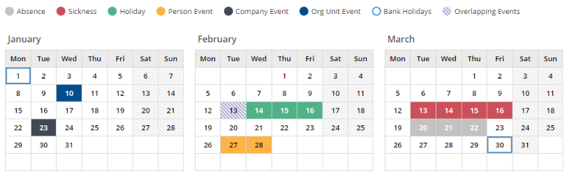 Cezanne HR individual employee calendar