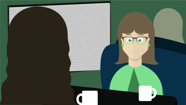 Illustration of 2 employees chatting