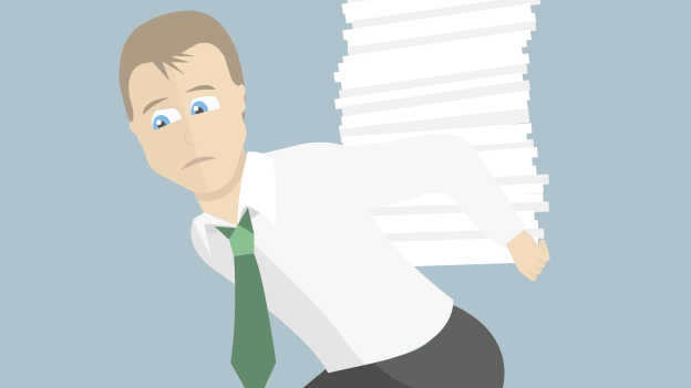 Illustration of a man carrying lots of paperwork