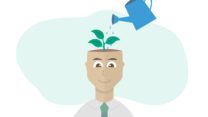 Illustration of a man with a plant on his head