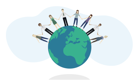 illustration of people holding hands around a globe