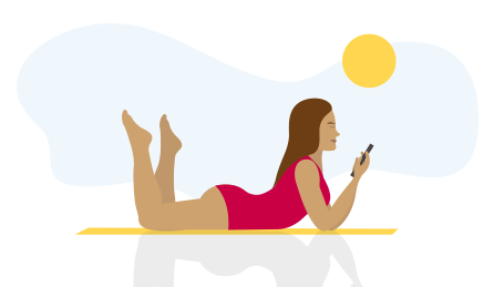 Illustration of a women layingon the beach using her phone