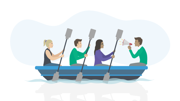 Illustration of four people rowing