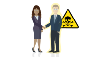 illustration of a man with a toxic sign shaking hands with a woman