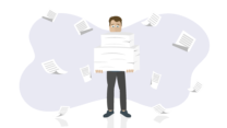 Illustration of a man holding lots of paperwork