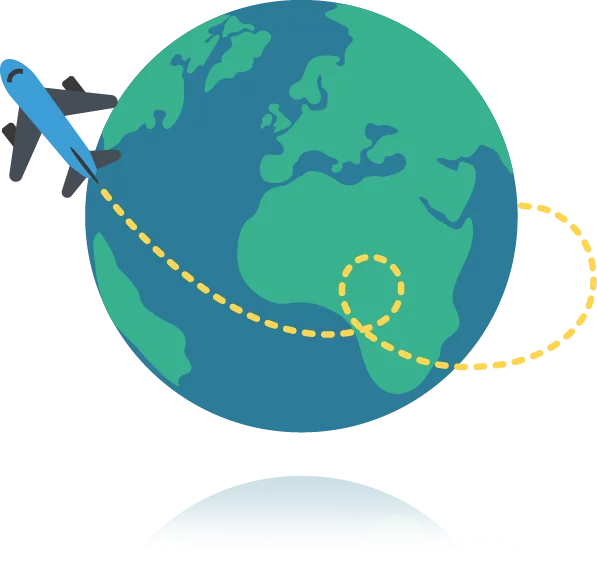 Vector of a plane flying around the globe