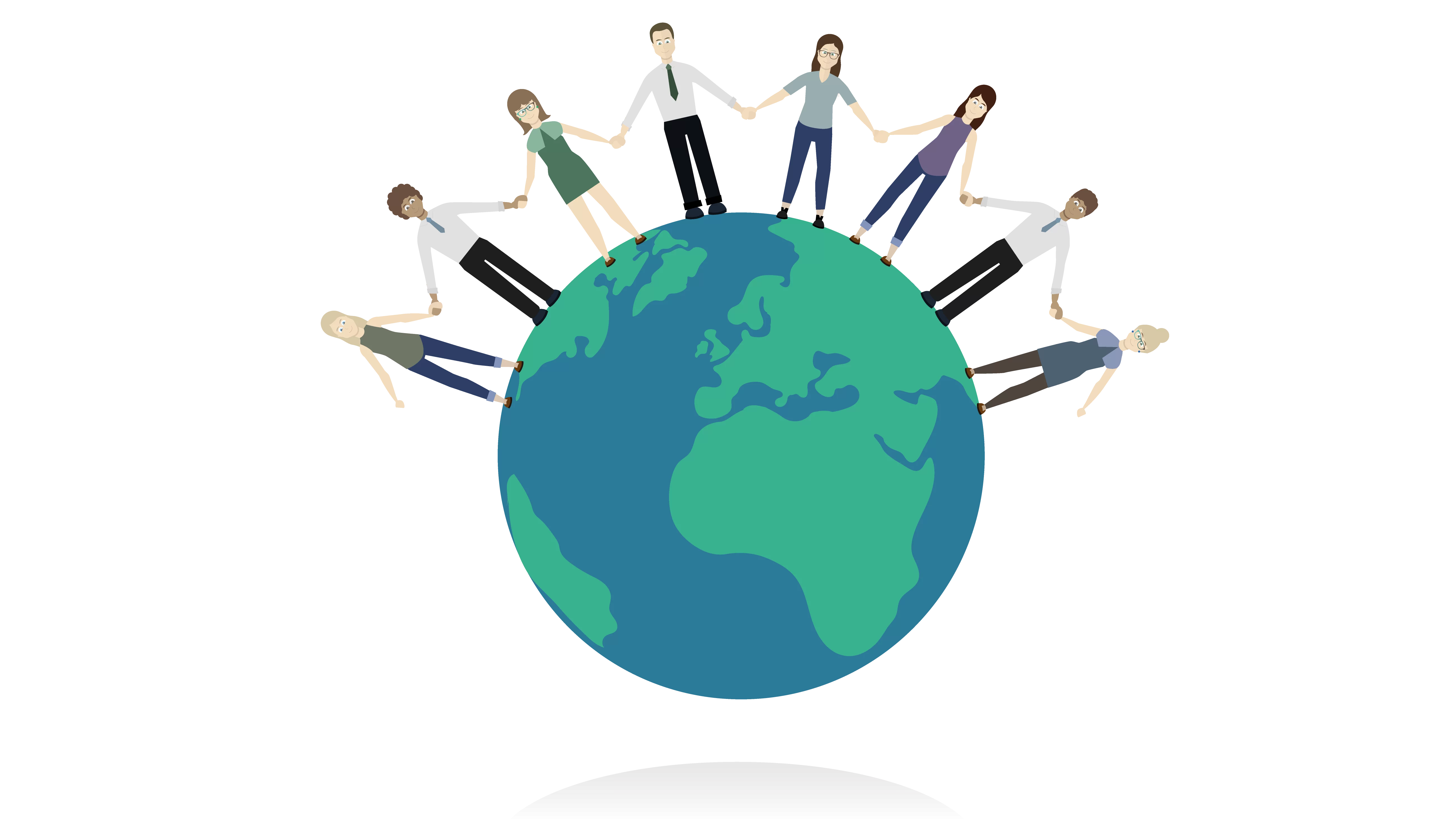 people holding hands around globe