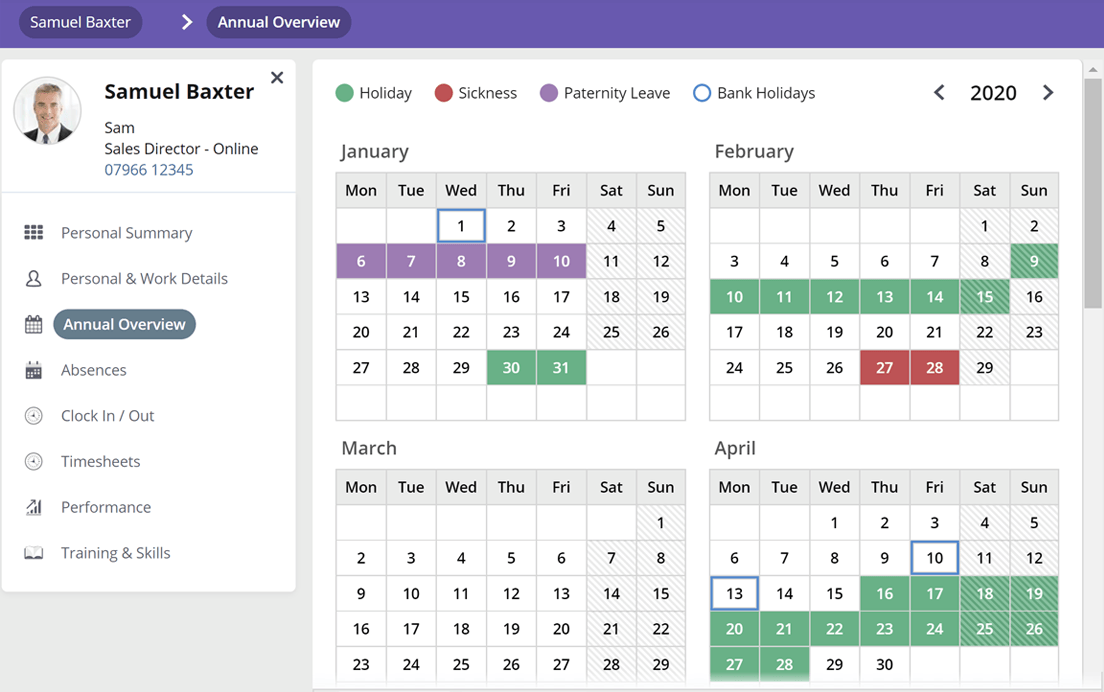 Cezanne HR Absence calendar