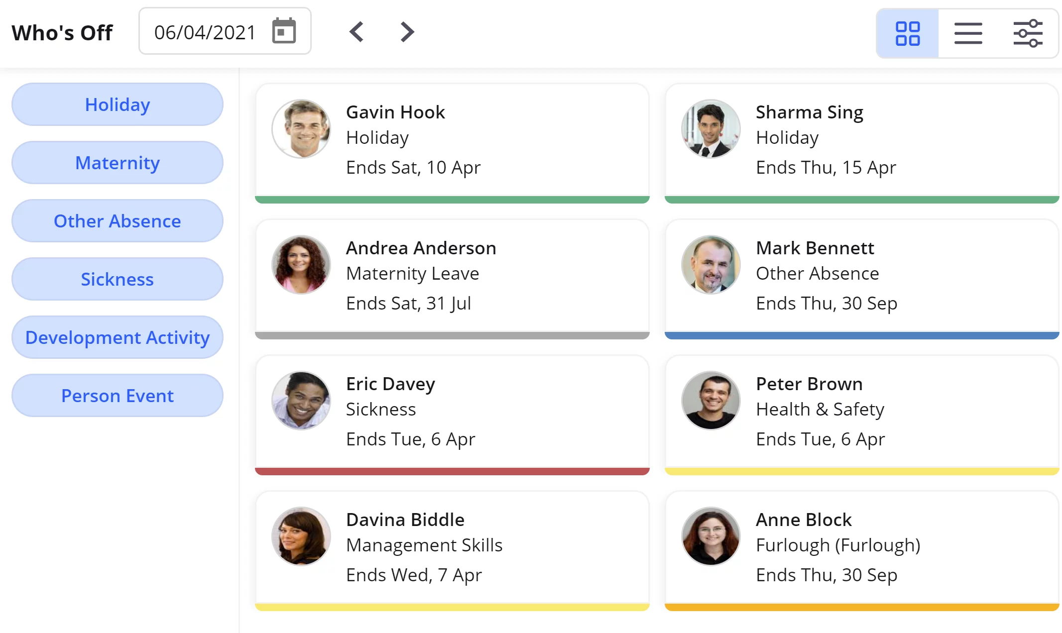 hr whos off dashboard widget holiday