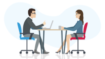job interview desk talking