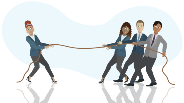 overcoming change employees pull rope