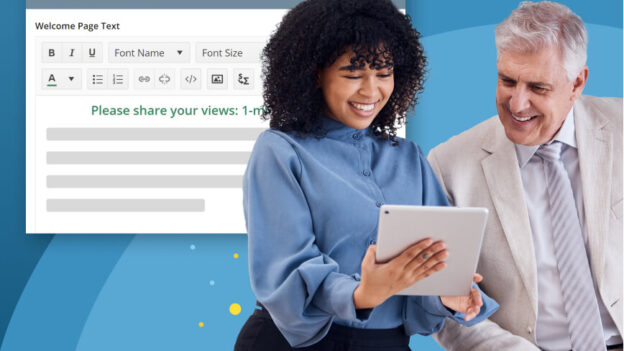 Simple survey set up, manager typing on survey introduction