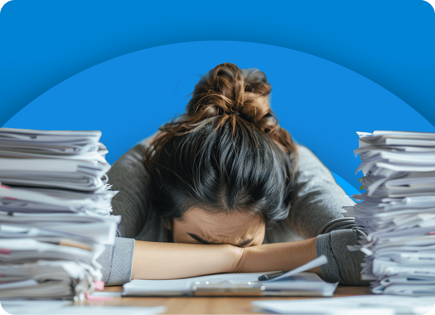This image shows an HR professional who’s struggling with their work