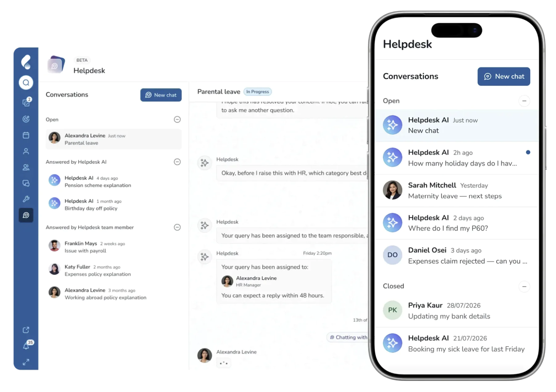 Screenshot of the new Cezanne AI Helpdesk Feature