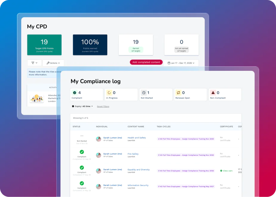 CPD lms compliance tracking
