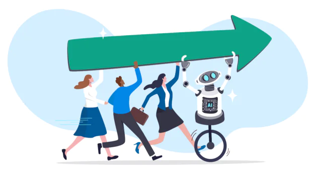 Fun illustration of a robot and some office workers.